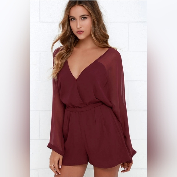 Lulus Pants - Lulus Wine Red Sheer Romper – Size L